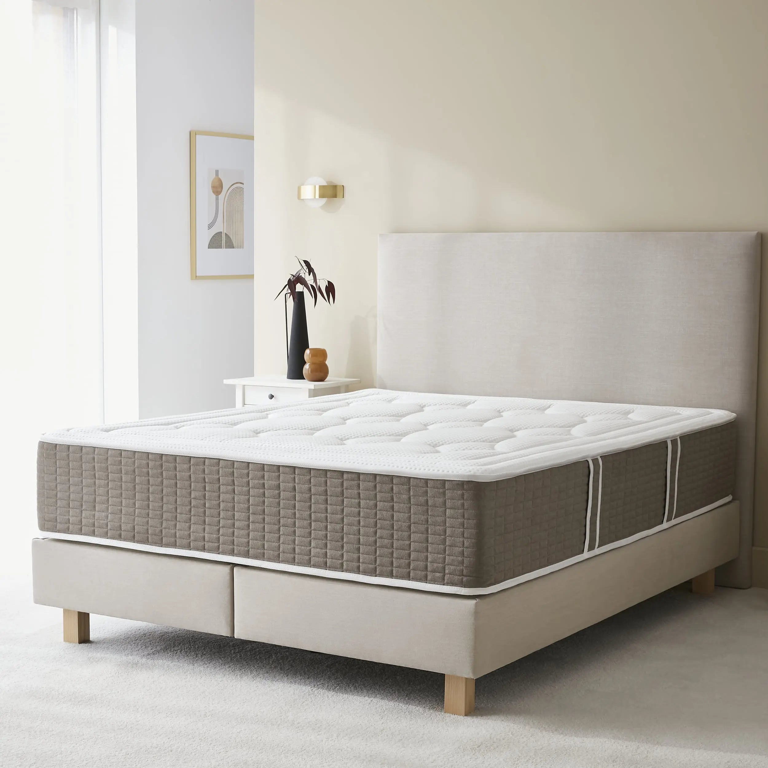 Lit à sommier tapissier avec matelas Gris foncé 200x200cm Tissu | Leroy Lit à sommier tapissier avec matelas Gris foncé 200x200cm Tissu | Leroy