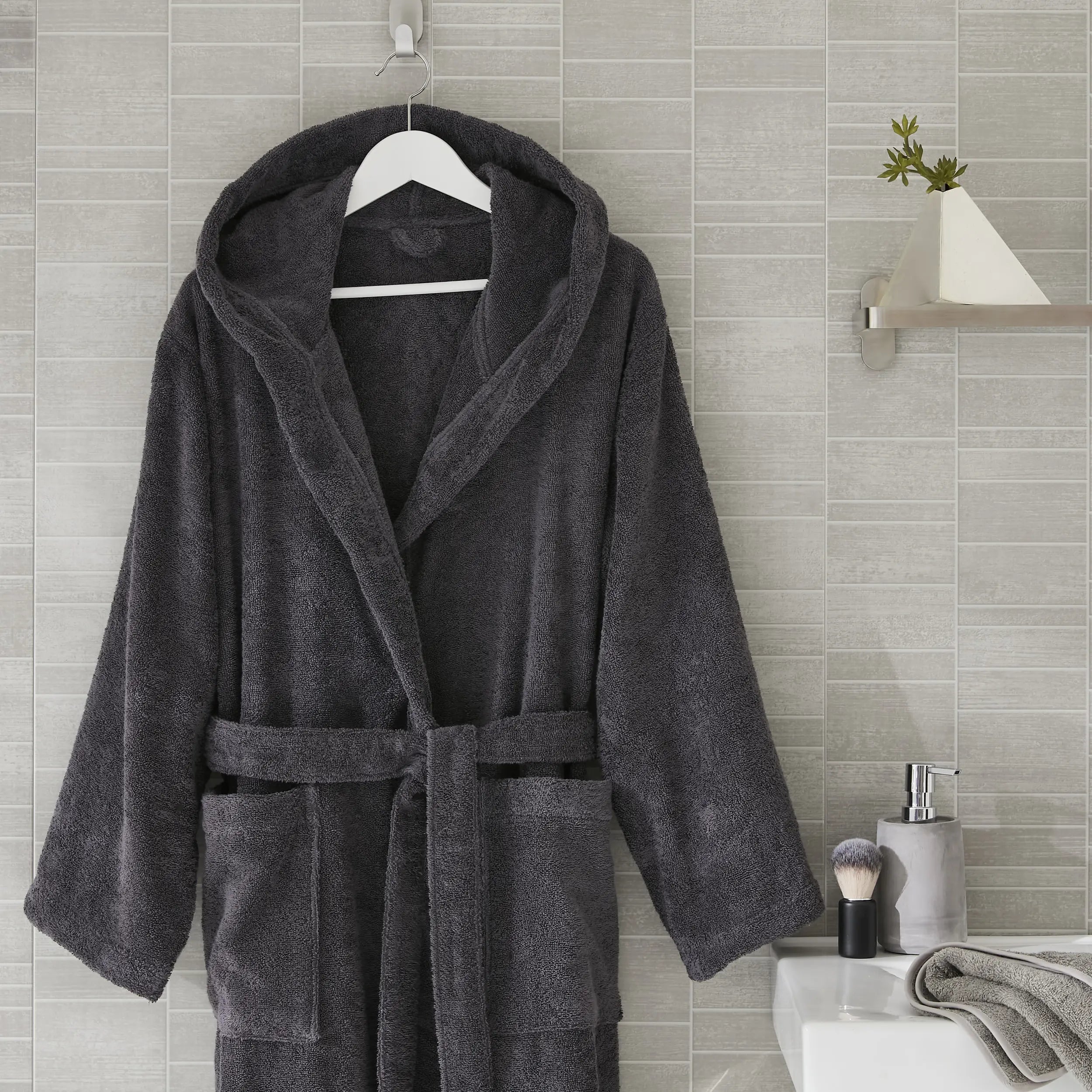 Peignoir Homme Coton Éponge 400 G/m² - Gris Anthracite Doux Et Absorbant - Taille S à XXL - Certifié OEKO-TEX - Style Sauna & Maison